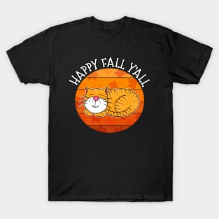 Happy Fall Y'All Sleeping Cat Autumn Thanksgiving T-Shirt